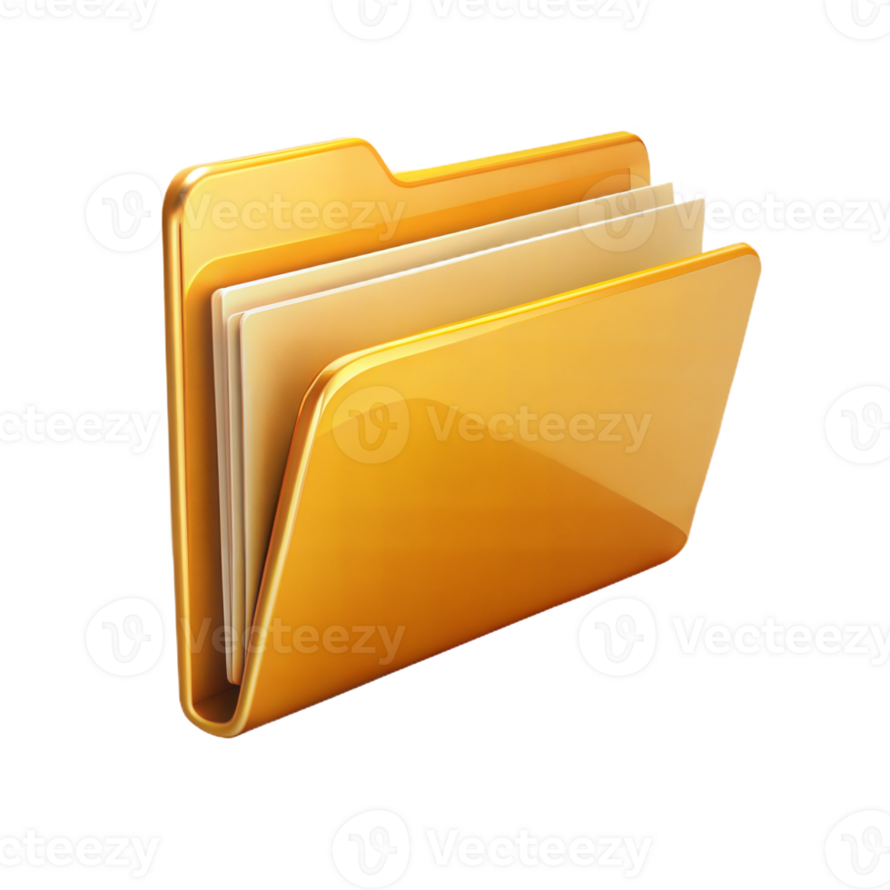 Yellow file folder icon on a black background, digital document and data storage concept. png