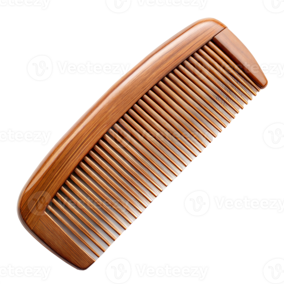 Brown wooden comb on a black background, hair care and grooming accessory. png