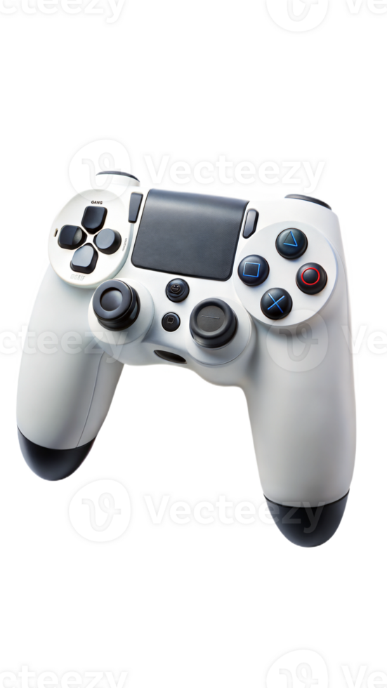 White gaming controller on a black background, game and technology concept. png