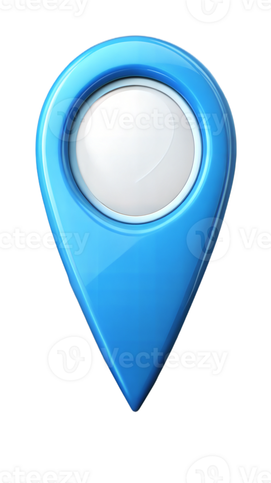 Blue location pin icon on a black background, symbol of navigation and geolocation. png
