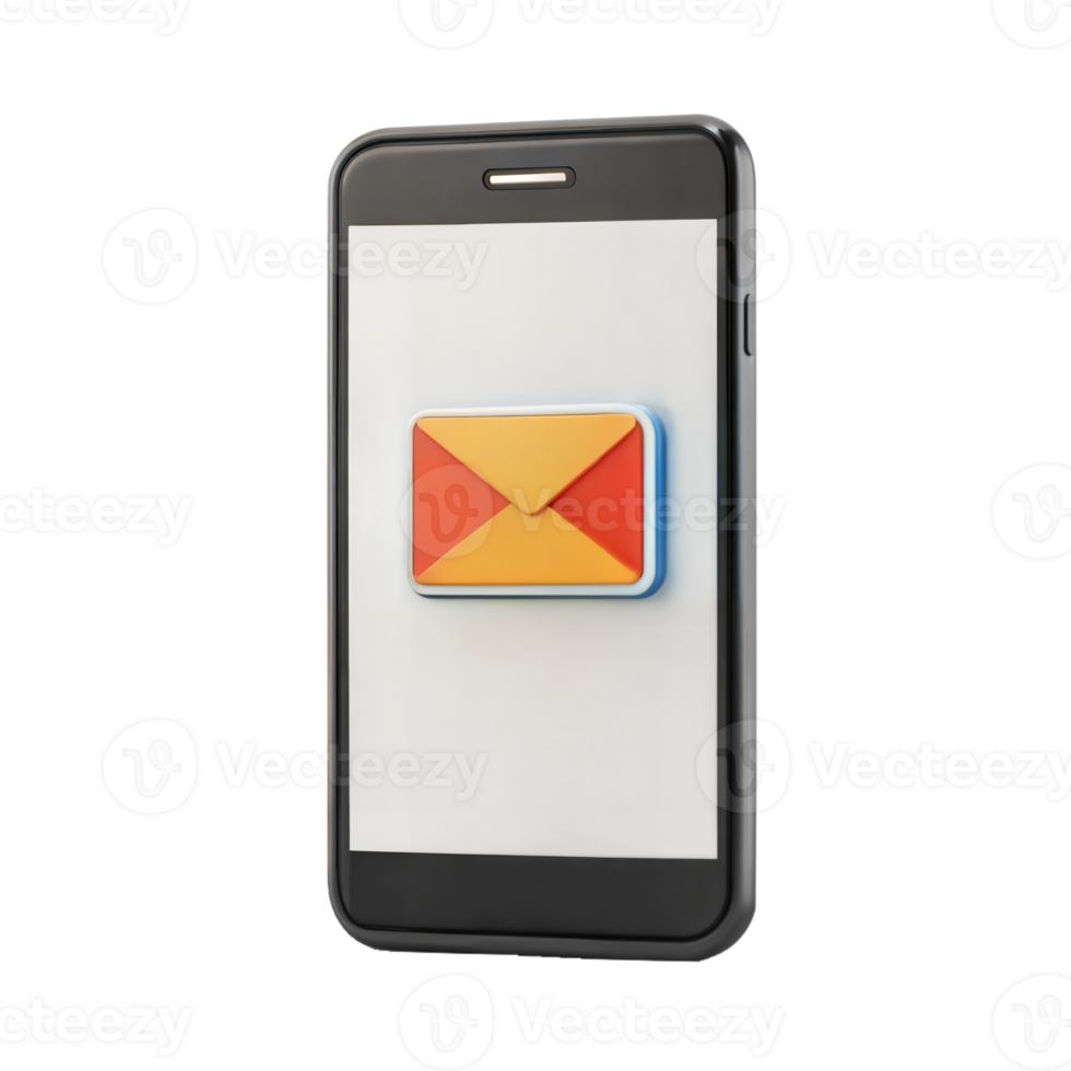 Smartphone icon with a yellow envelope on a black background, symbol of mobile communication and messaging. png