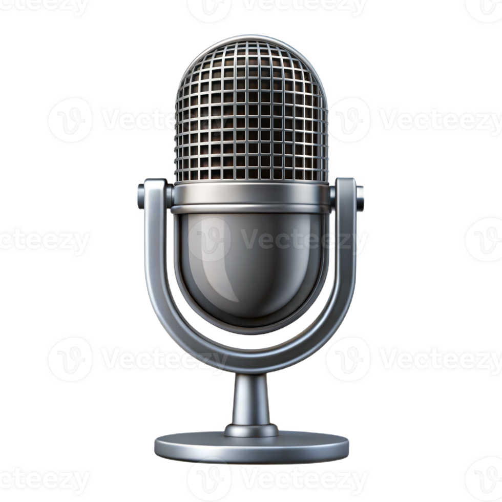 Silver microphone icon on a black background, symbol of sound recording and media. png