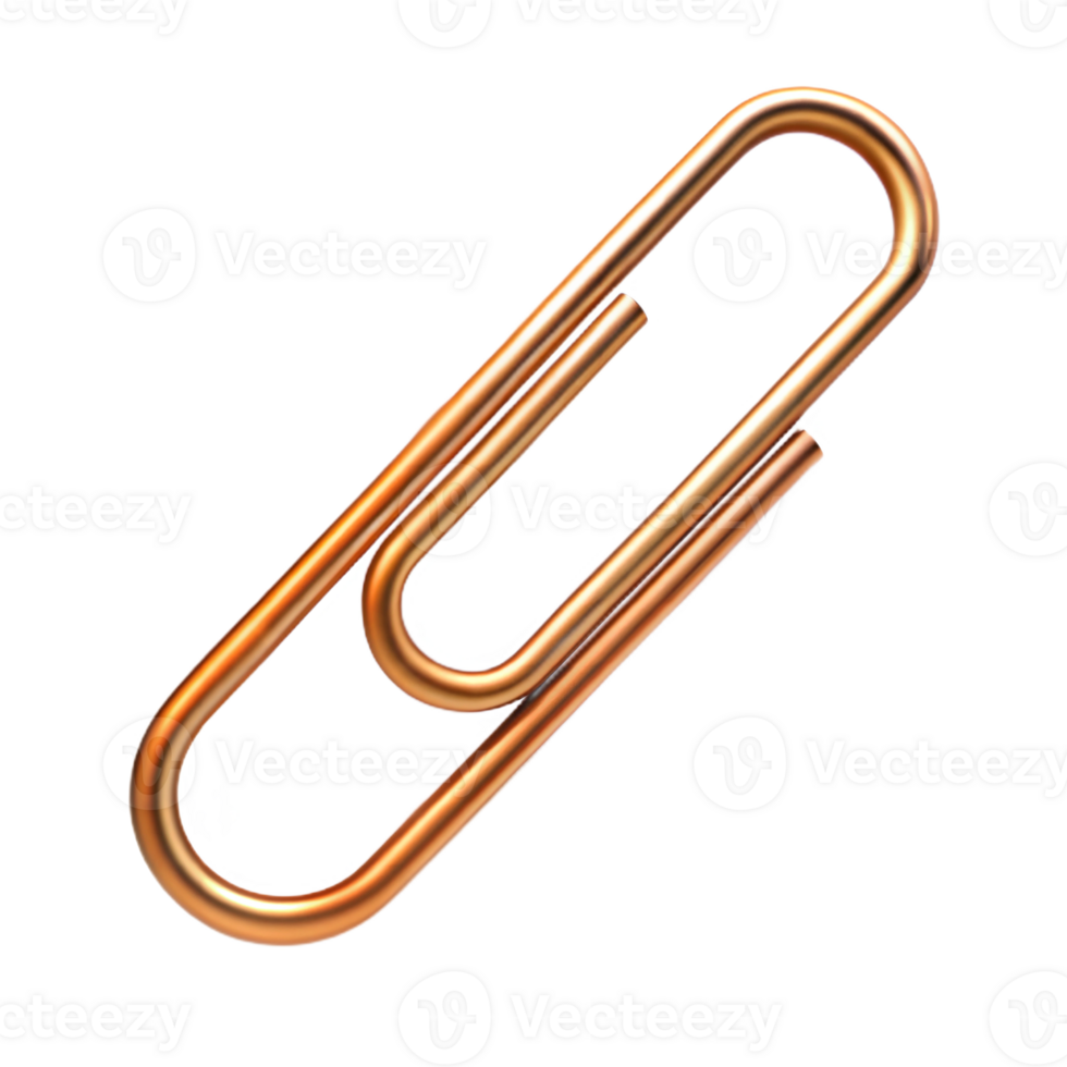Gold paper clip isolated on black background, symbolizing office supplies and organization. png