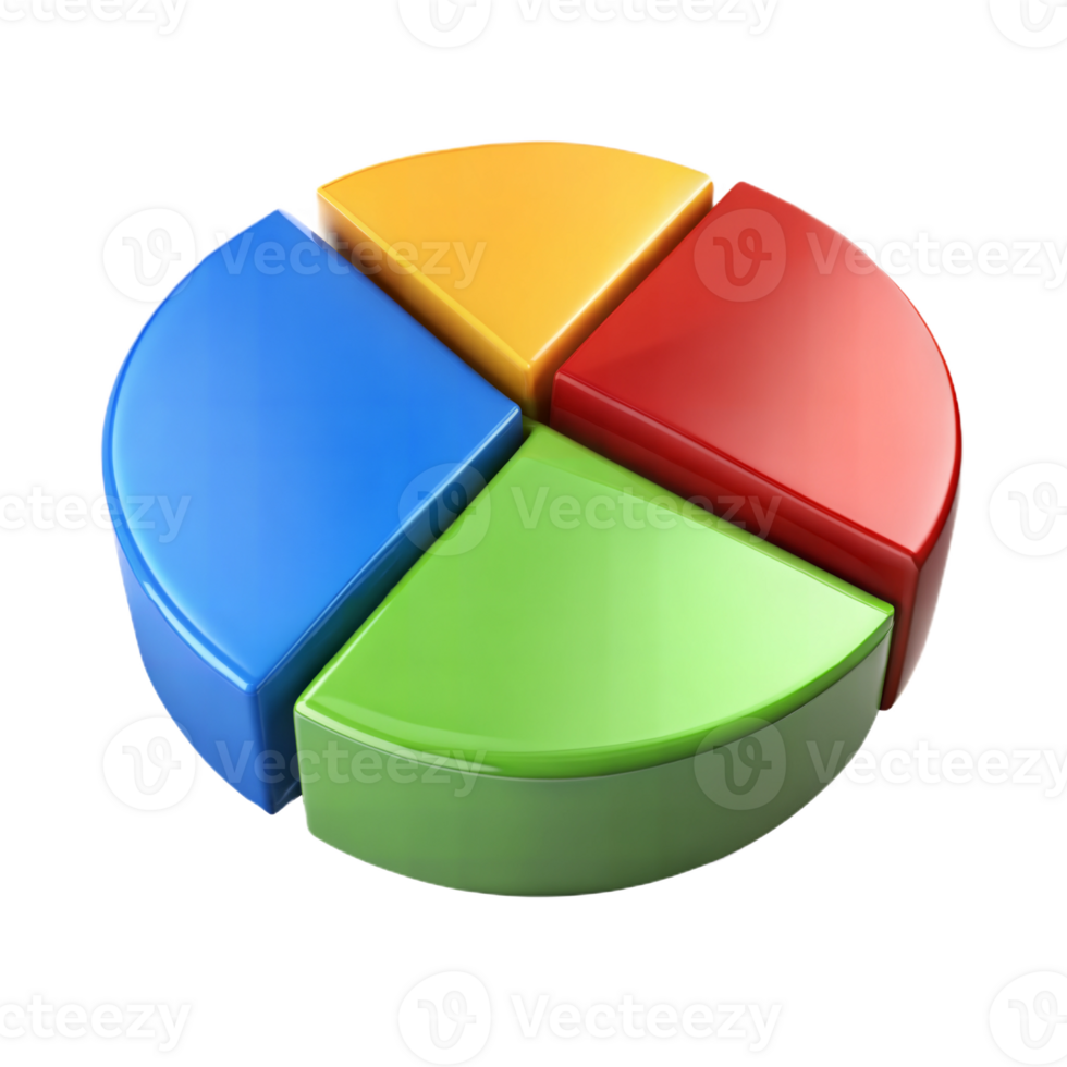 Multicolored pie chart isolated on black, symbolizing data analysis and business reports. png