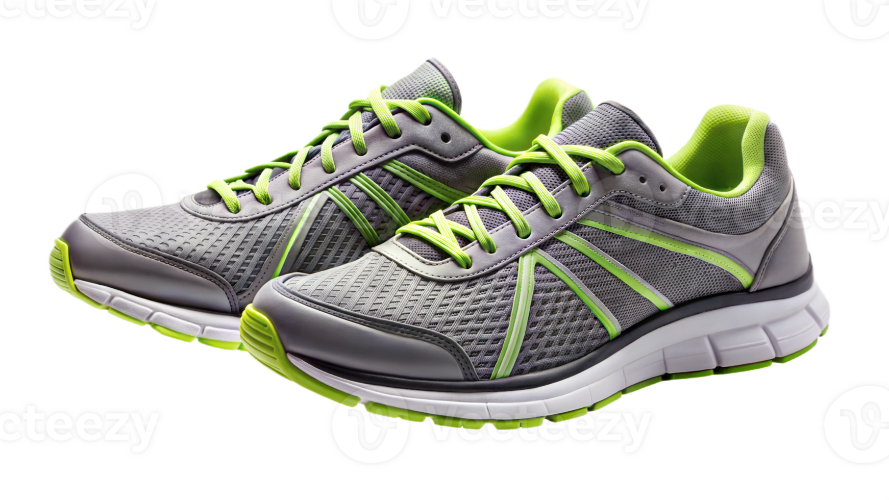 Pair of green running shoes on a black background, symbol of fitness and sports activity. png
