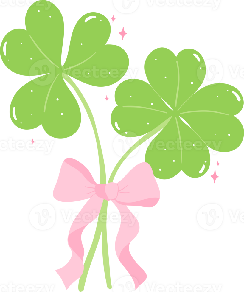 Coquette 4 Leaf Clover and Shamrock with pink ribbon bow png