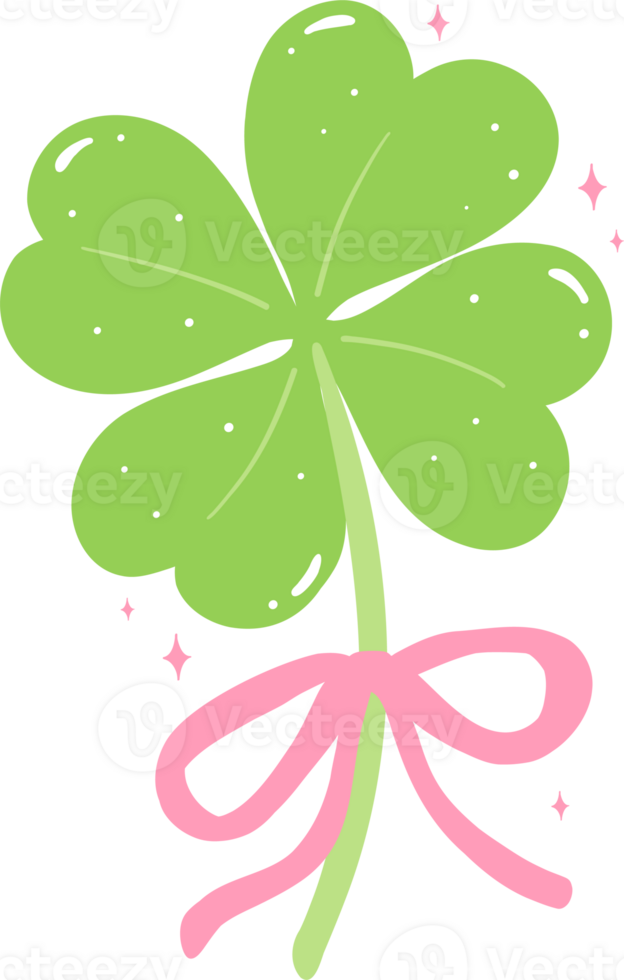 Coquette 4 Leaf Clover with pink ribbon bow png