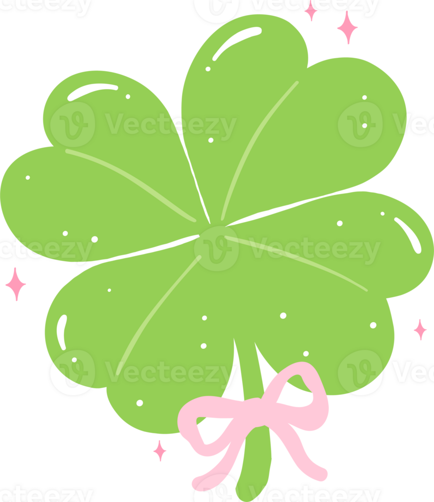 Coquette four Leaf Clover with pink bow png