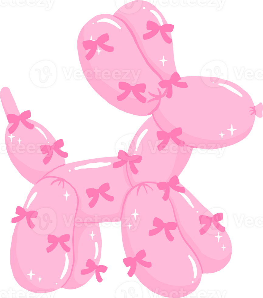 Coquette Pink Balloon Dog Shape liked adorned with Ribbon Bows png