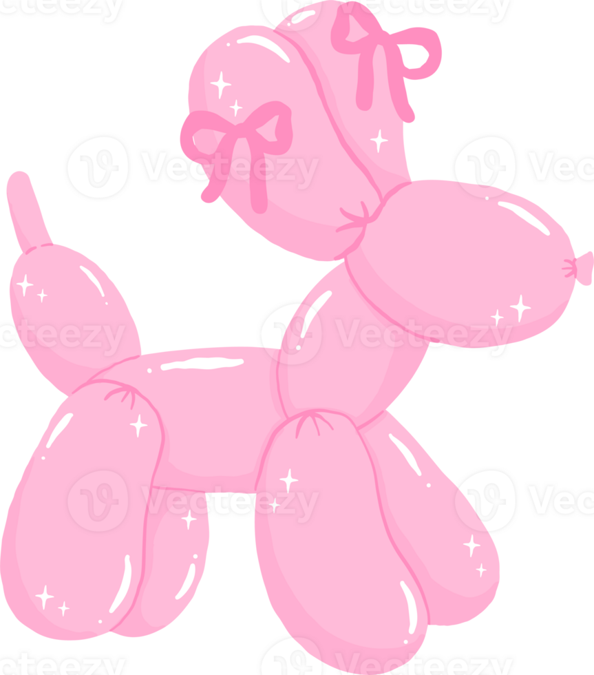 Coquette Pink Balloon Dog Shape adorned with Ribbon Bow png