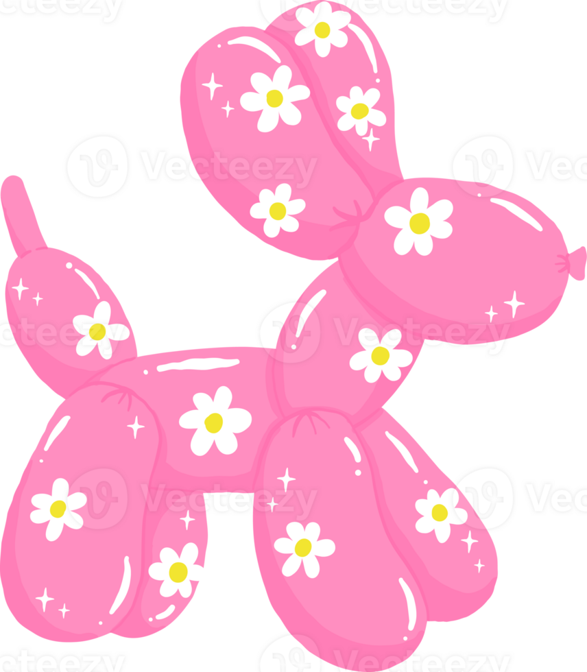 Coquette Pink Balloon Dog Shape liked with Daisy Flower Pattern png