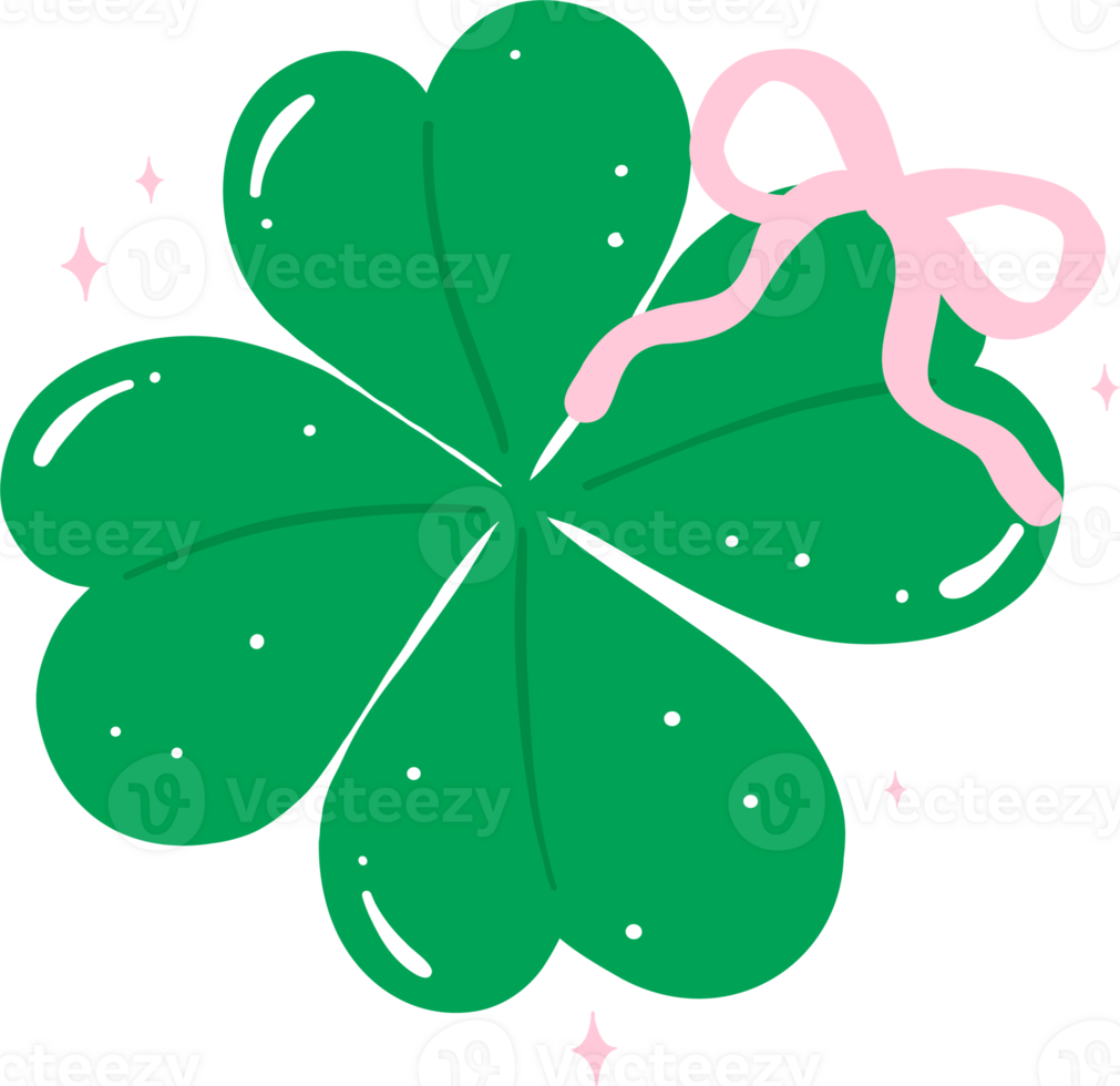 Coquette St Patrick Four Leaf Clover with Pink Ribbon Bow png