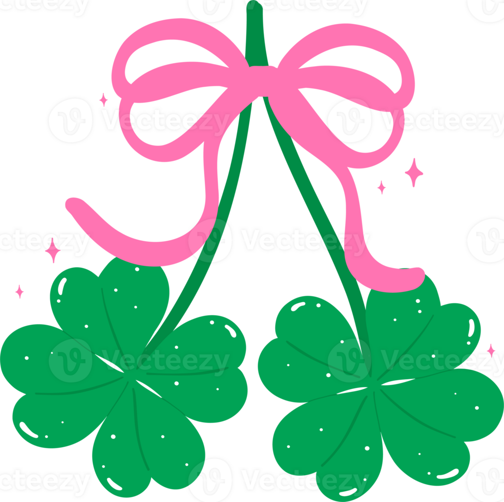 Coquette St Patrick Four Leaf Clover with Pink Bow Cherries liked Flat Design png