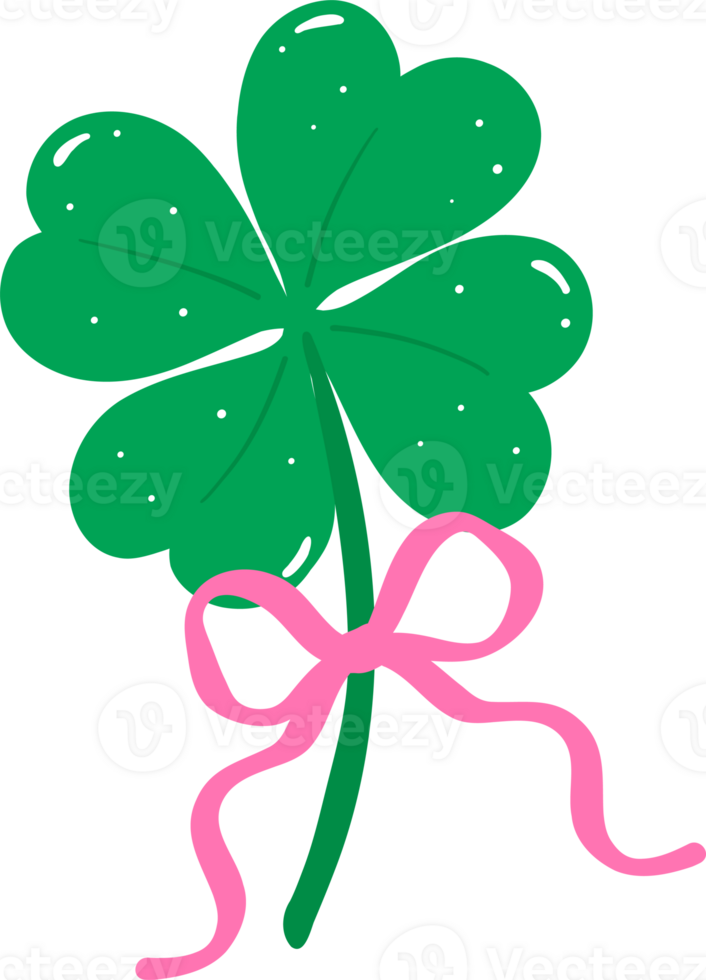Coquette St Patrick 4 Leaf Clover with Pink Ribbon Bow Flat Design png
