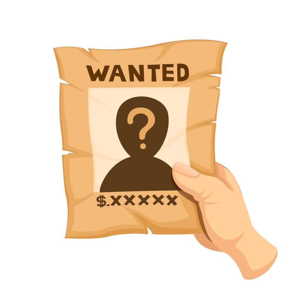 Wanted Person Poster Paper Information On Hand Cartoon Illustration vector