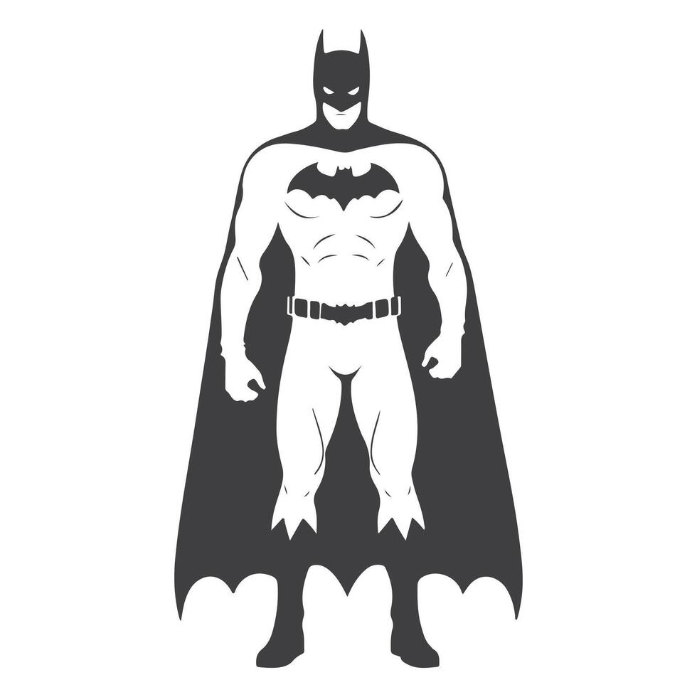 A striking Batman silhouette standing tall, symbolizing courage, determination, and the fight against darkness. vector
