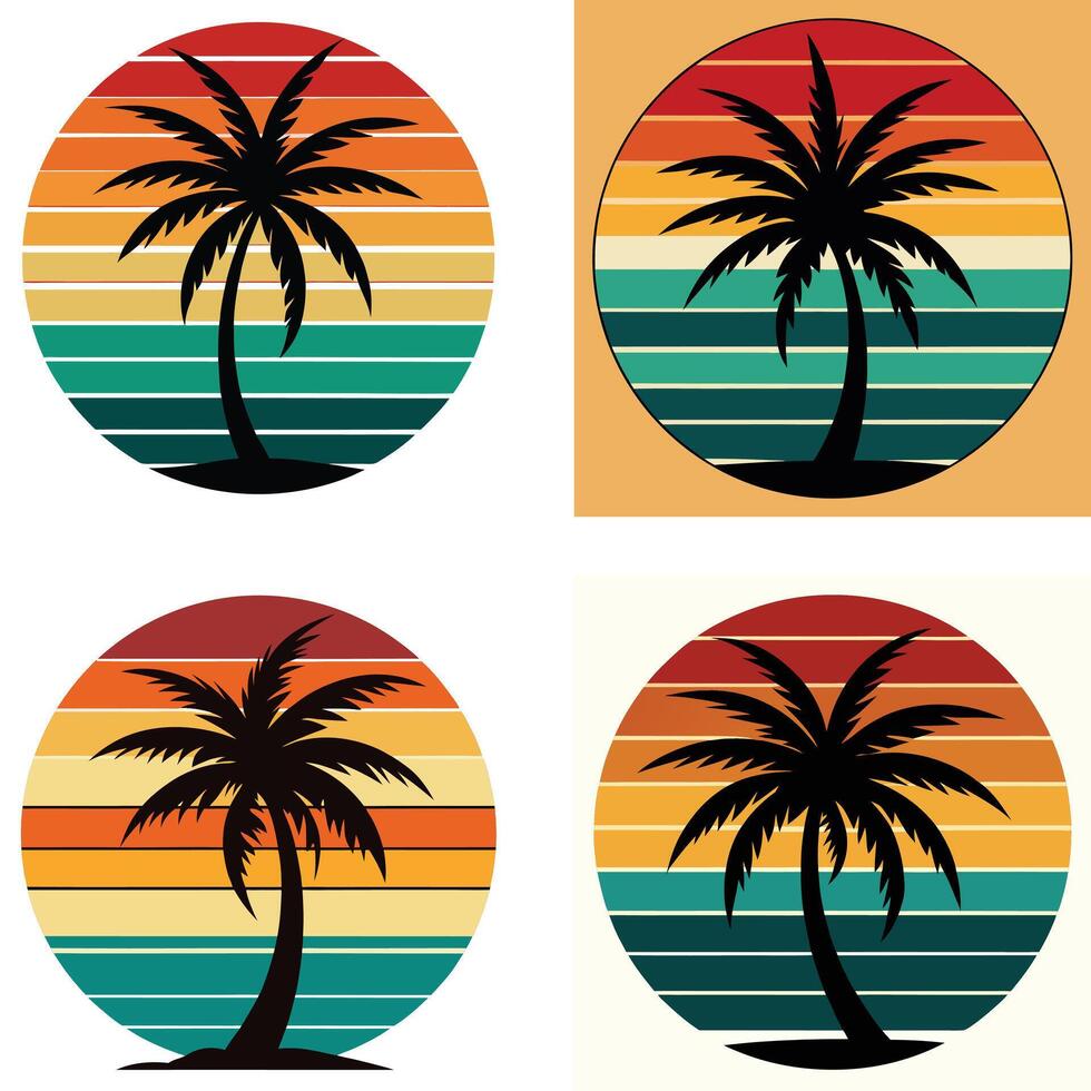 Palm Tree Art Against Sunset Nostalgia vector
