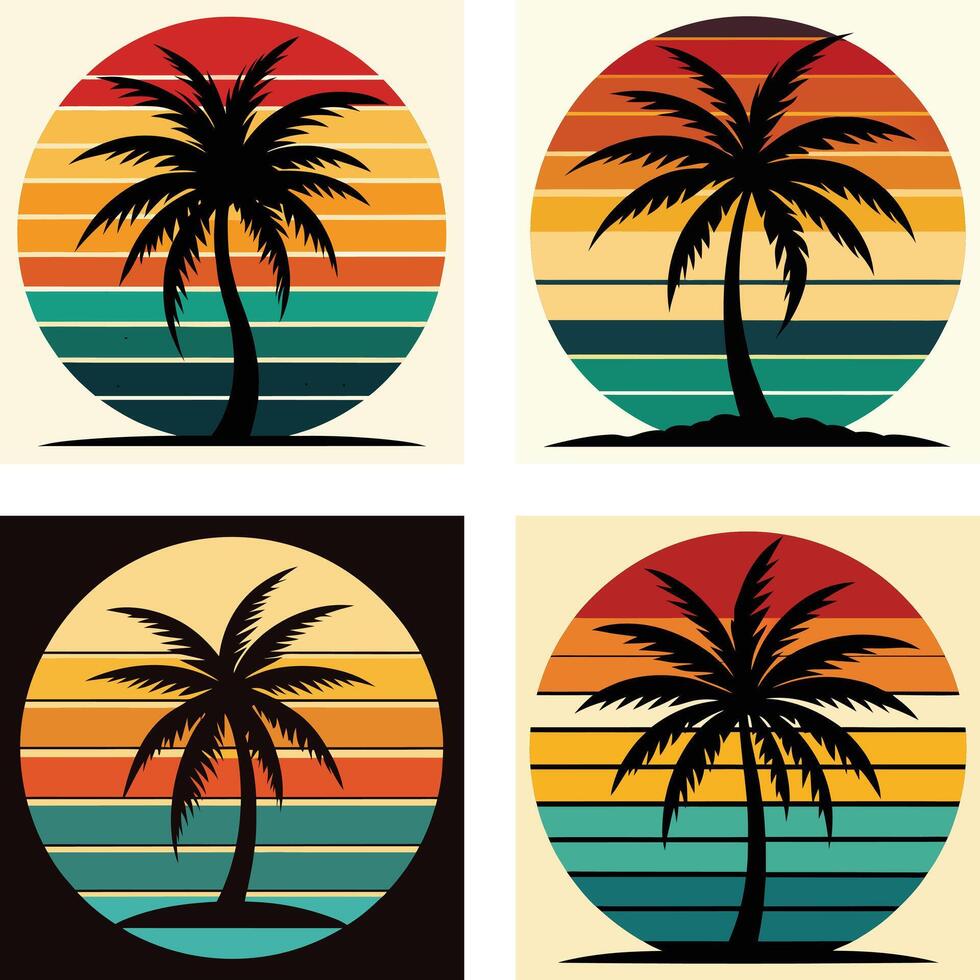 Vintage Sundown Draping Palm Shadows vector