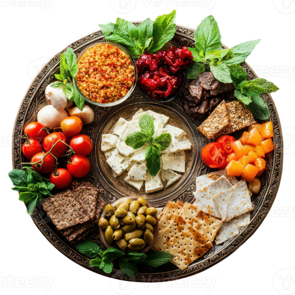 Seder Plate with Food, Passover Jewish holiday isolate on transparent background png