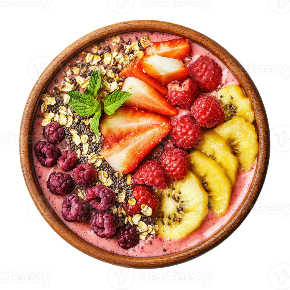 fruit smoothie bowl with berries and granola on a transparent background png