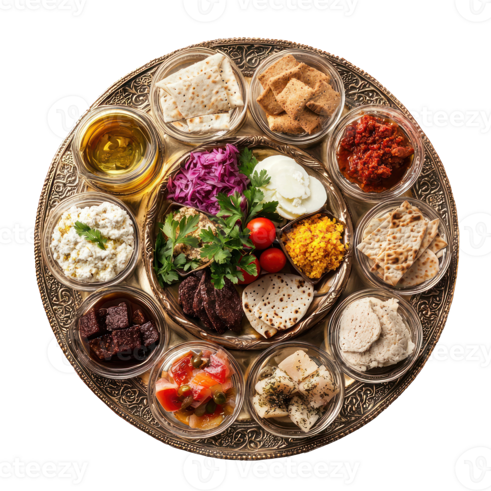 a plate with various foods isolate on transparent background png