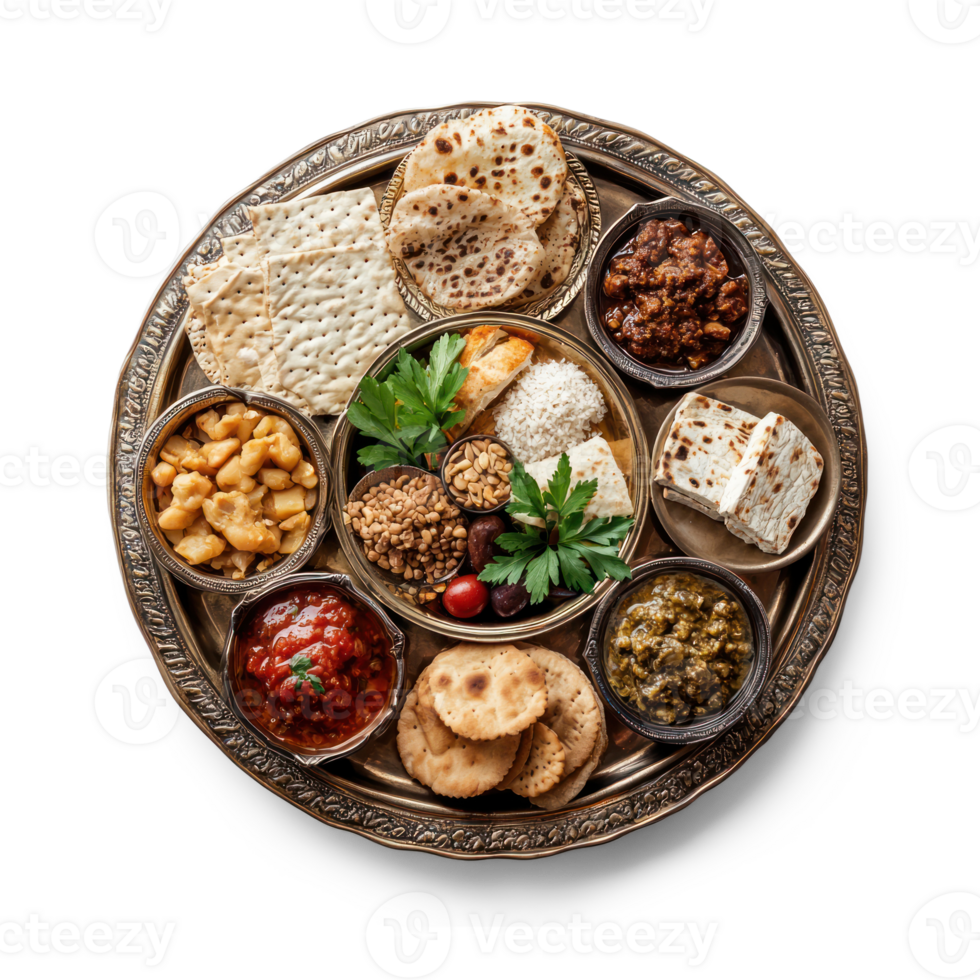 Passover seder top view isolate on transparent background png