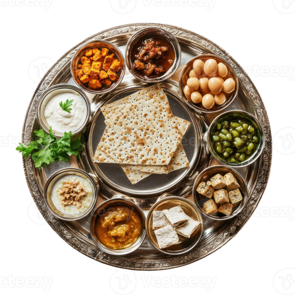 Passover seder decoration top view isolate on transparent background png