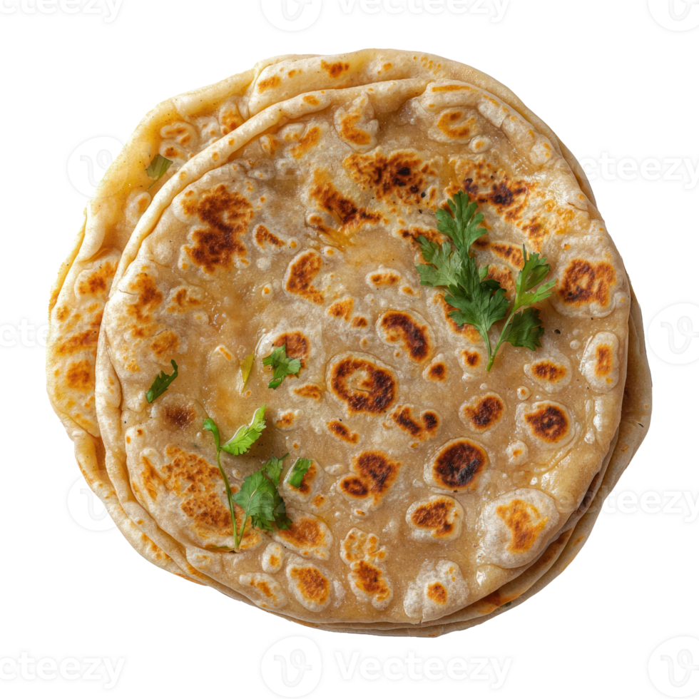Paratha with Yogurt top view isolate on transparent background png