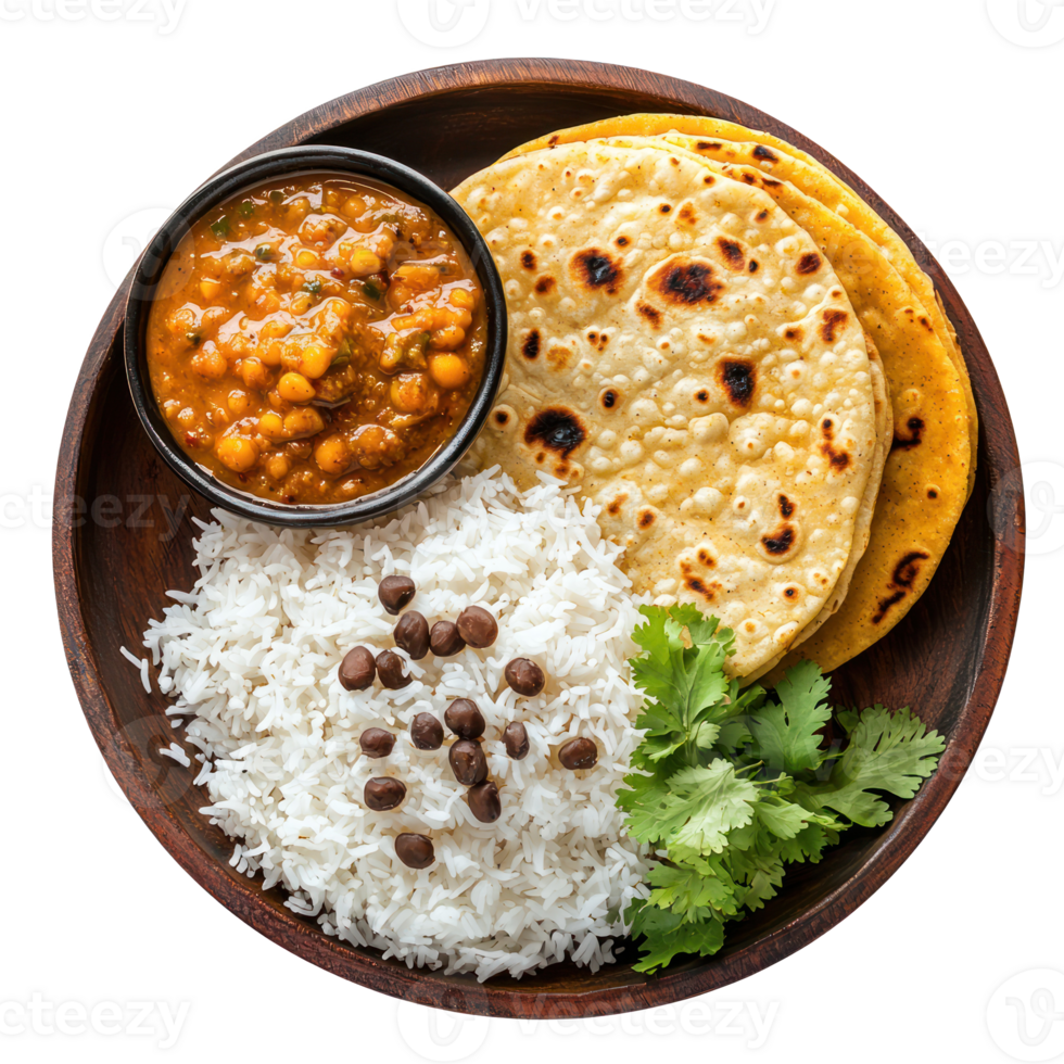 Dal with Roti Rice top view isolate on transparent background png