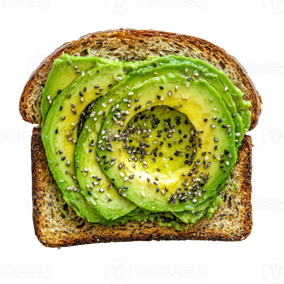 Avocado Toast top view isolate on transparent background png