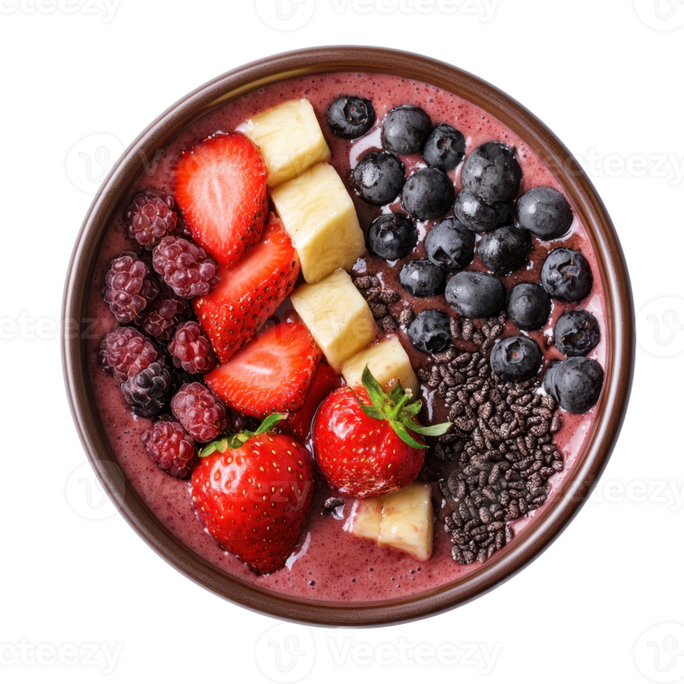 smoothie bowl with berries and chocolate isolate on transparent background png