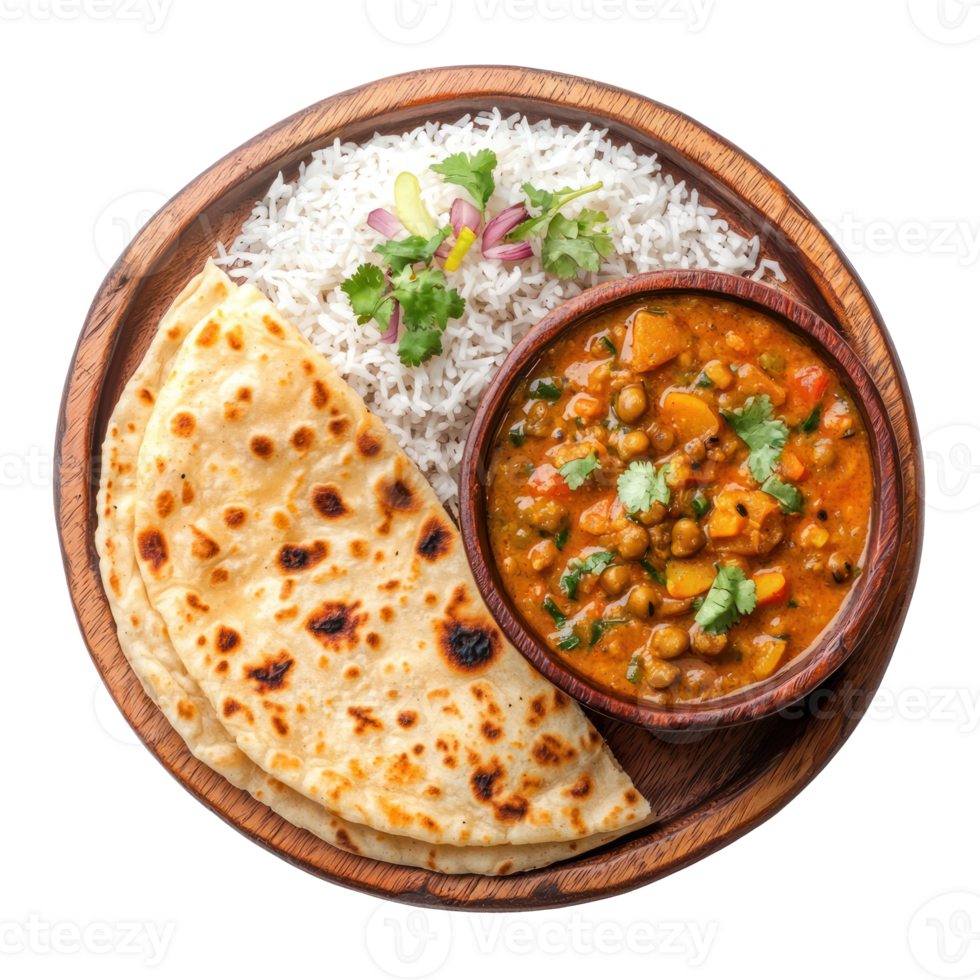 Indian food on a plate isolate on transparent background png