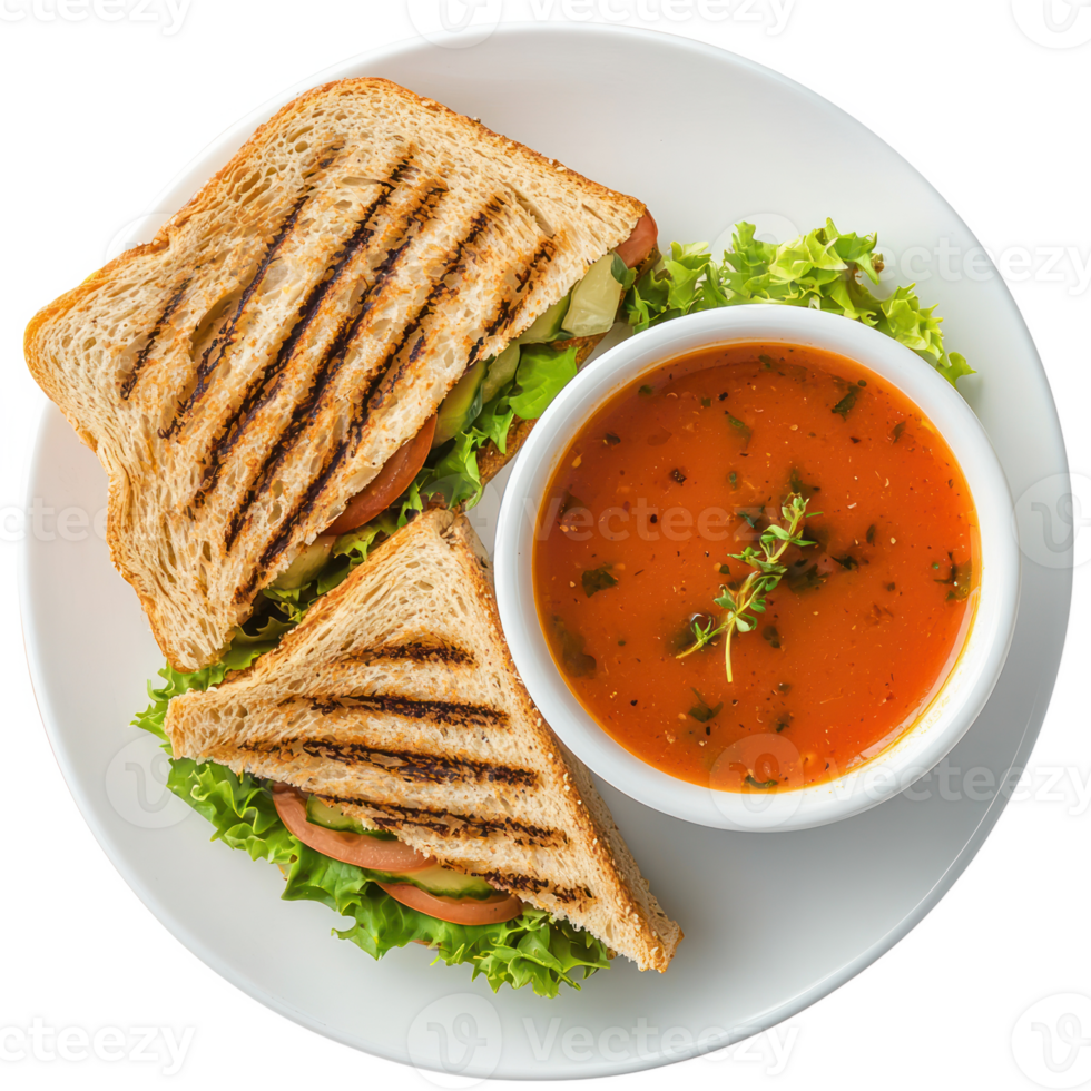 sandwich with soup on a plate isolate on transparent background png