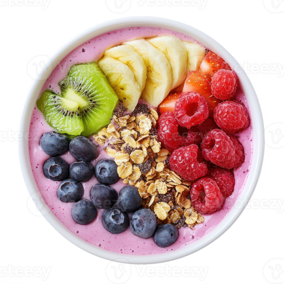 fresh fruit smoothie bowl with berries and granola isolate on transparent background png