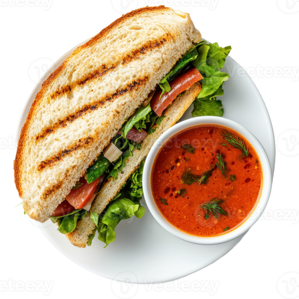 sandwich with tomato soup on a plate isolate on tranparent background png