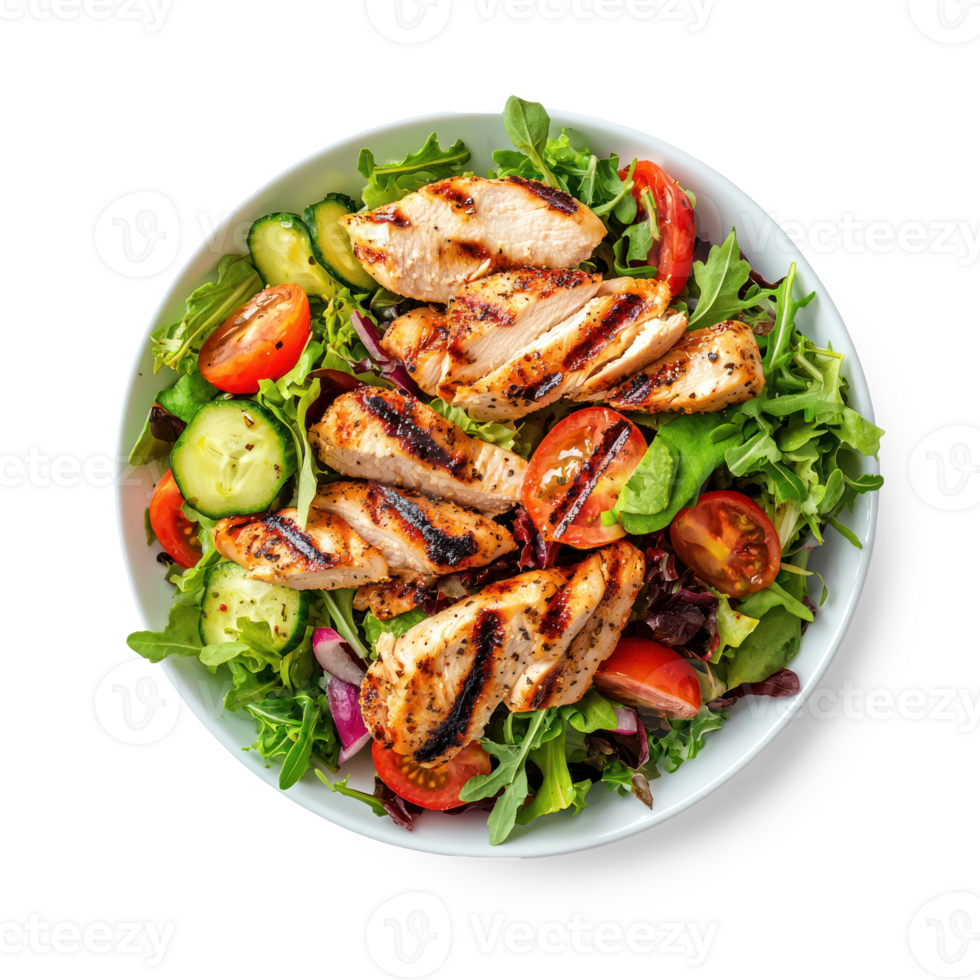 Grilled Chicken Salad top view isolate on transparent background png