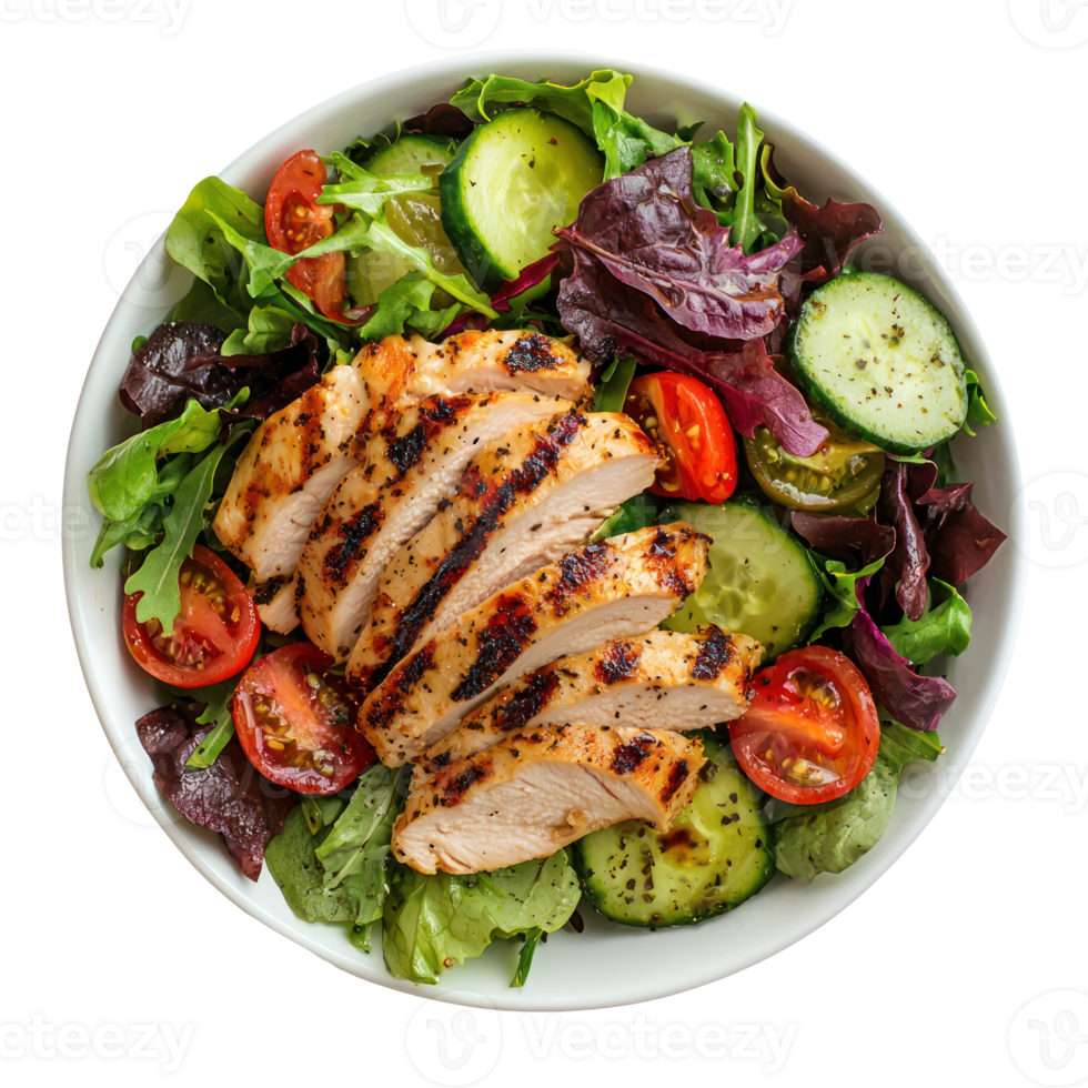 grilled chicken salad with cucumber, tomatoes and lettuce png