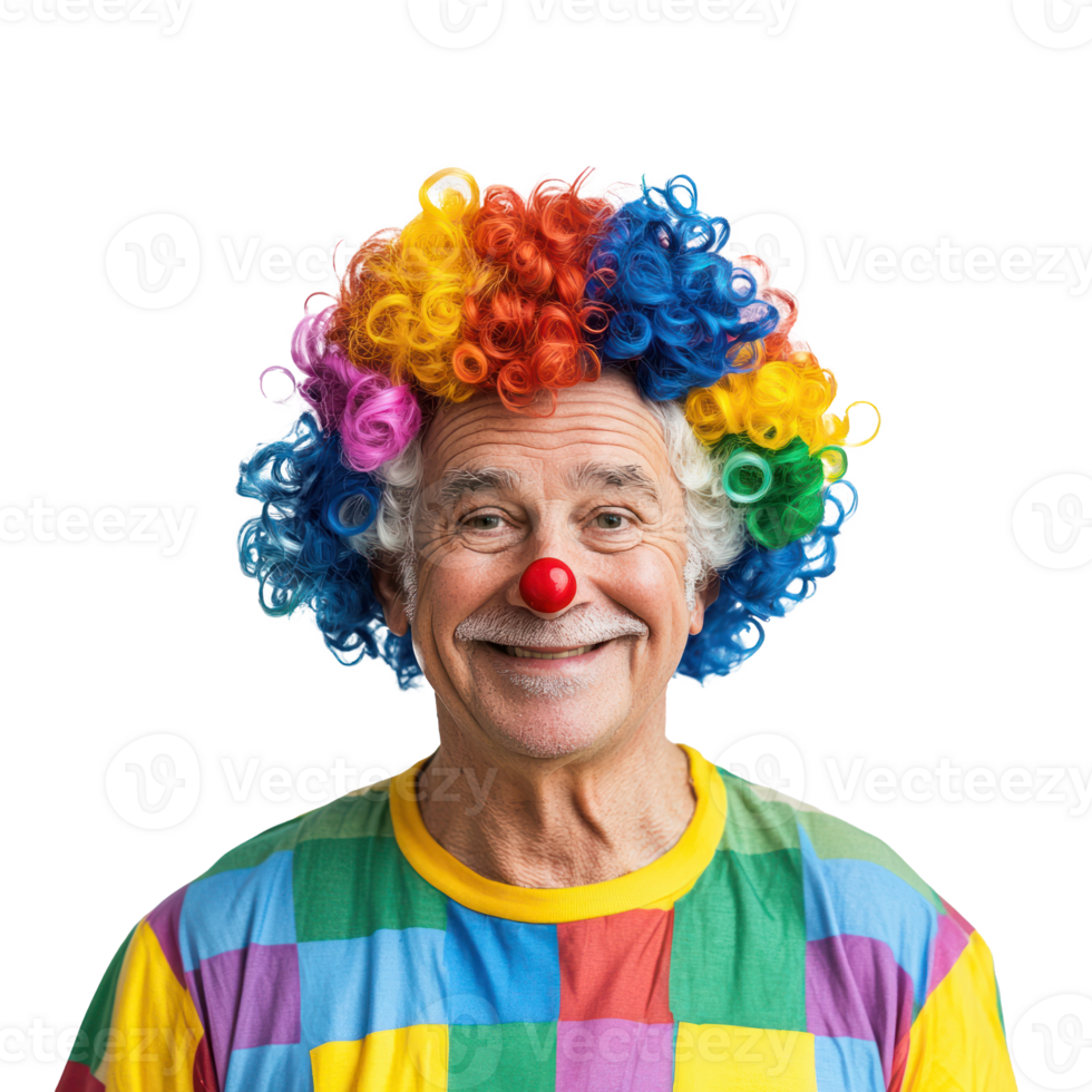 happy clown with colorful wig isolate on transparent background png