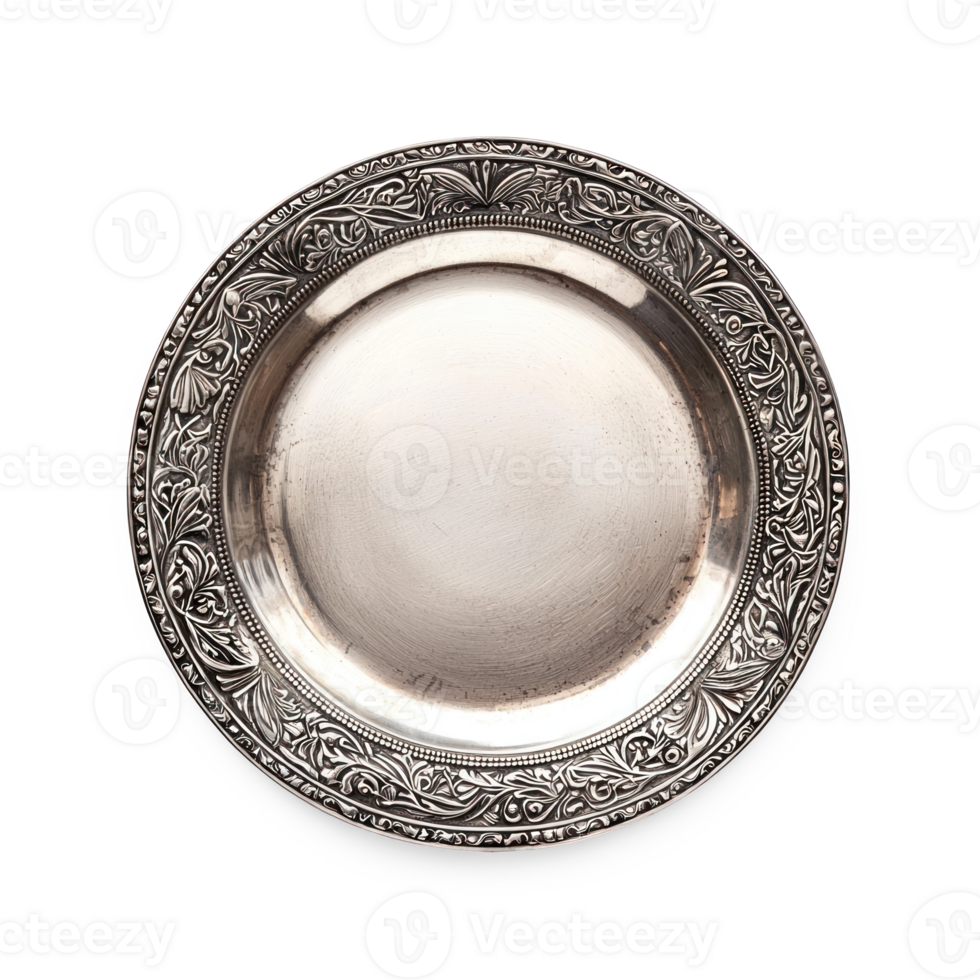 Empty Silver seder plate top view isolate on transparent background png
