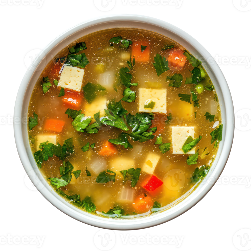 Miso Soup with Tofu top view isolate on transparent background png