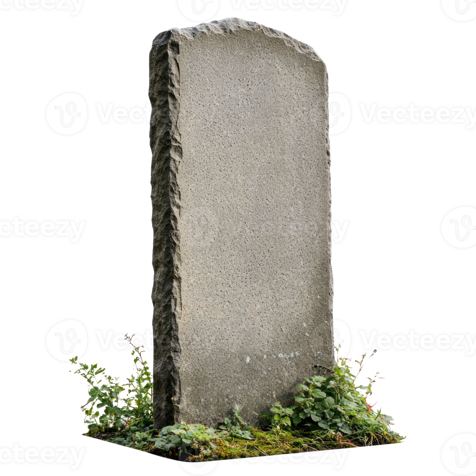 a grave stone with a green plant growing isolate on tranparent backgrond png