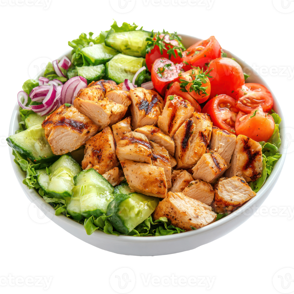 chicken salad with cucumber, tomatoes isolate on transparent background png