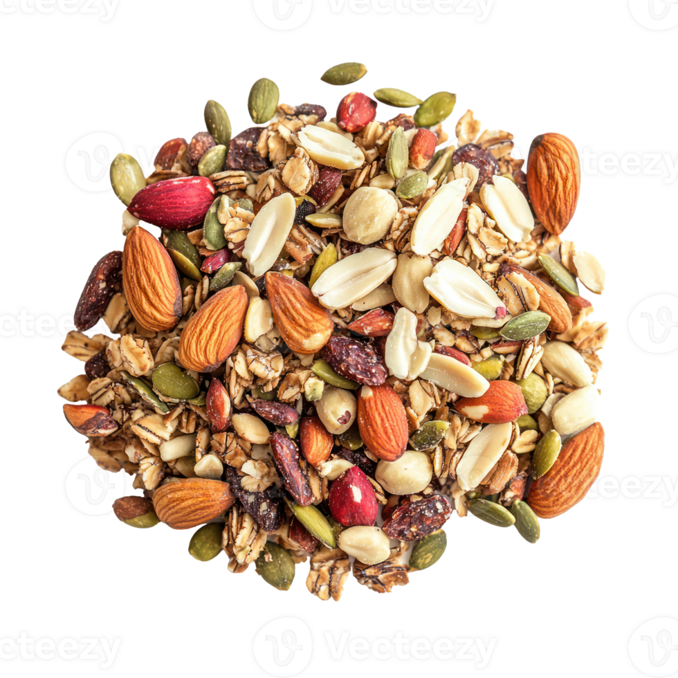 mixed nuts and seeds on transparent background png