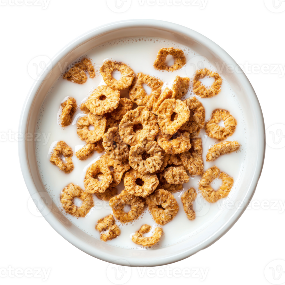 Cereal with Milk top view isolate on transparent background png
