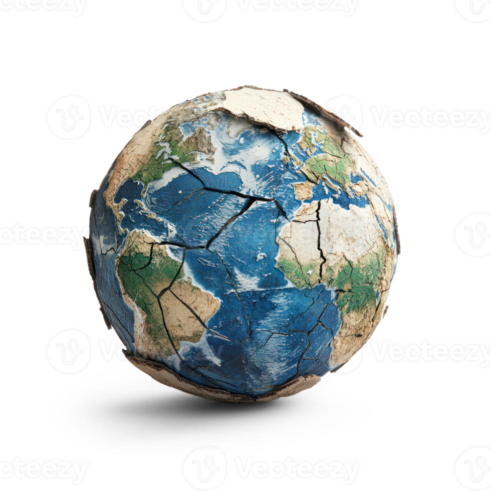 earth globe cracked on tranparent background png