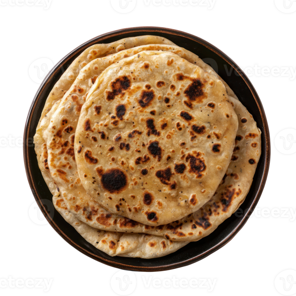 indian flatbreads on a plate on a transparent background png