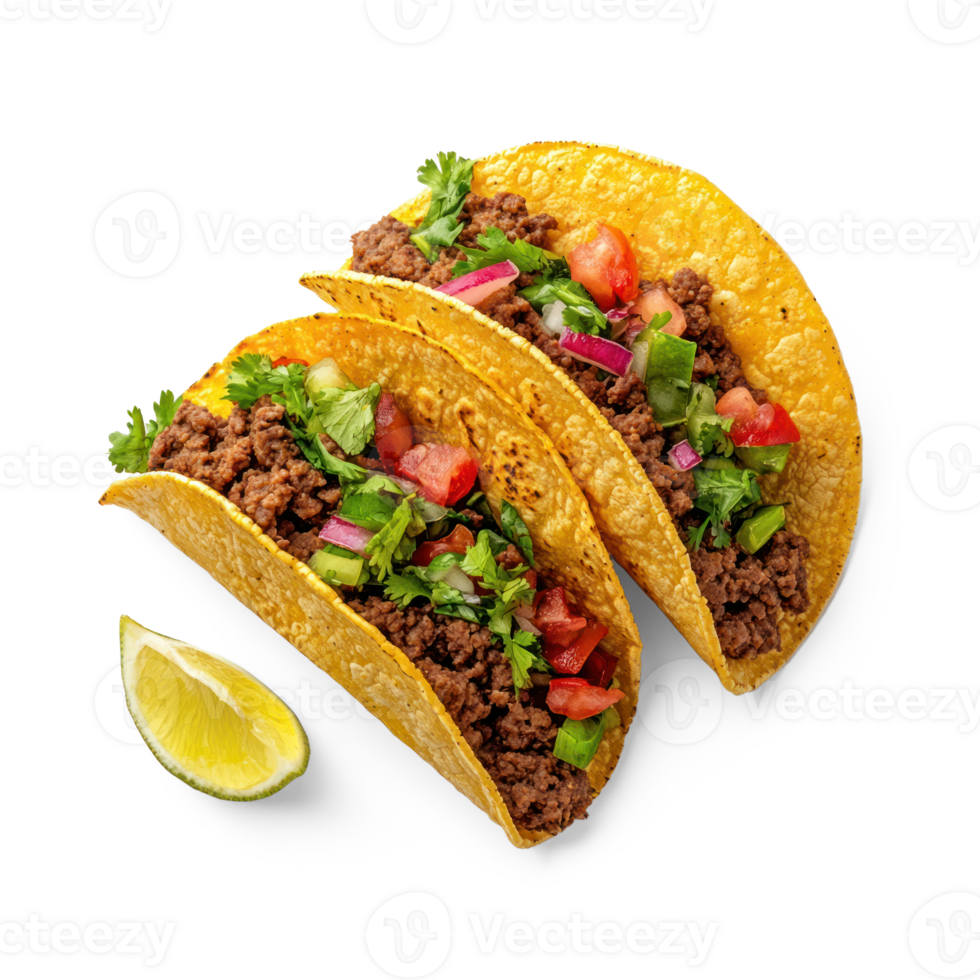 tacos with beef and vegetables on a white background png