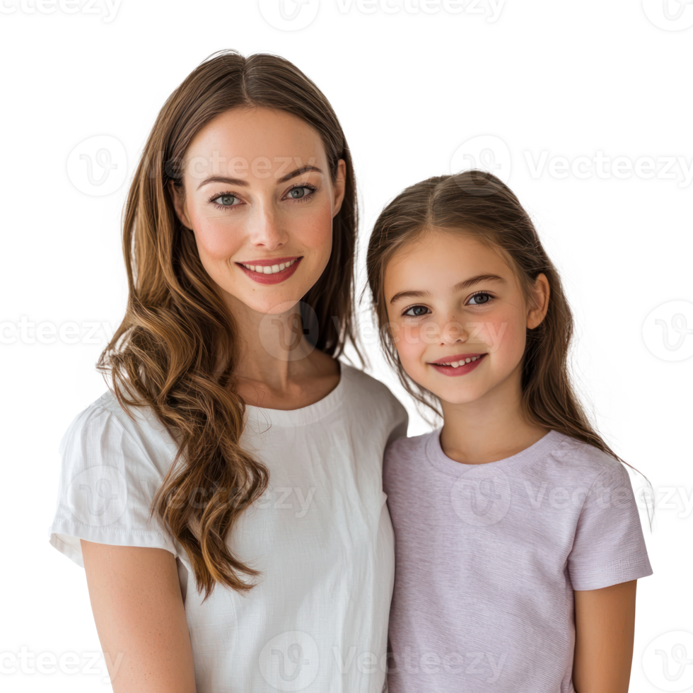 a mother and daughter standing together on a white background png