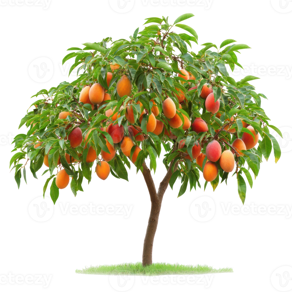 an orange mango tree with fruit on transparent background png