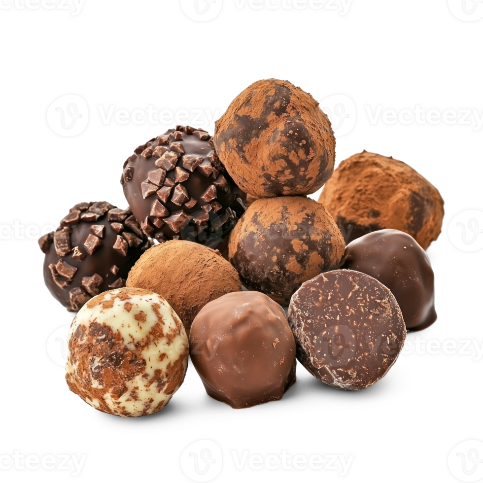 assortment of chocolate truffles isolate on transparent background png